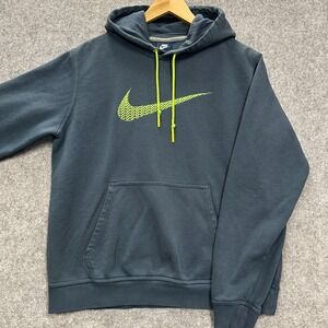 Nike Hoodie Men's Size M Gray w Volt Swoosh Pullover Sweatshirt Kangaroo Pocket
